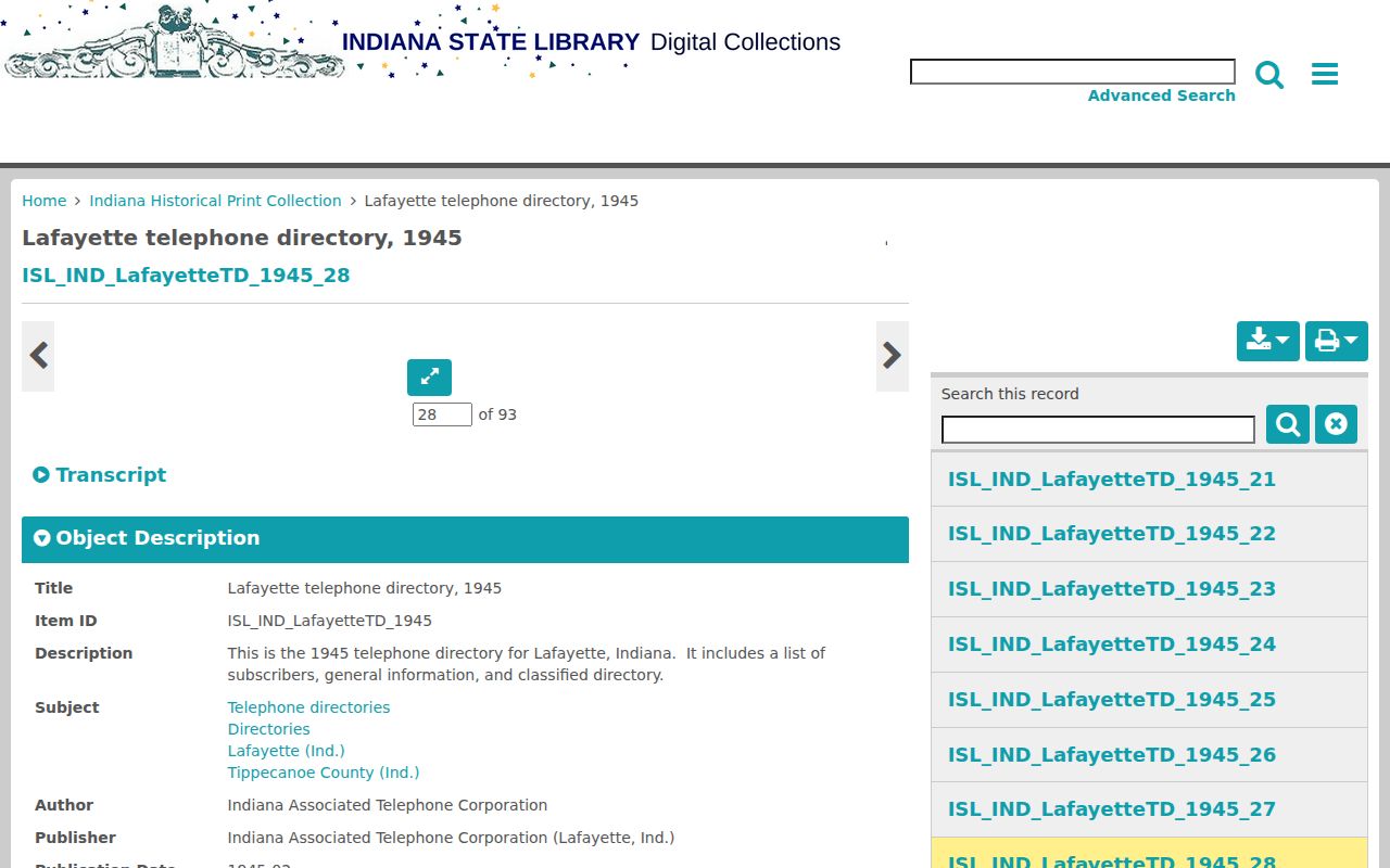 Lafayette city directory digitized 1945 telephone collection