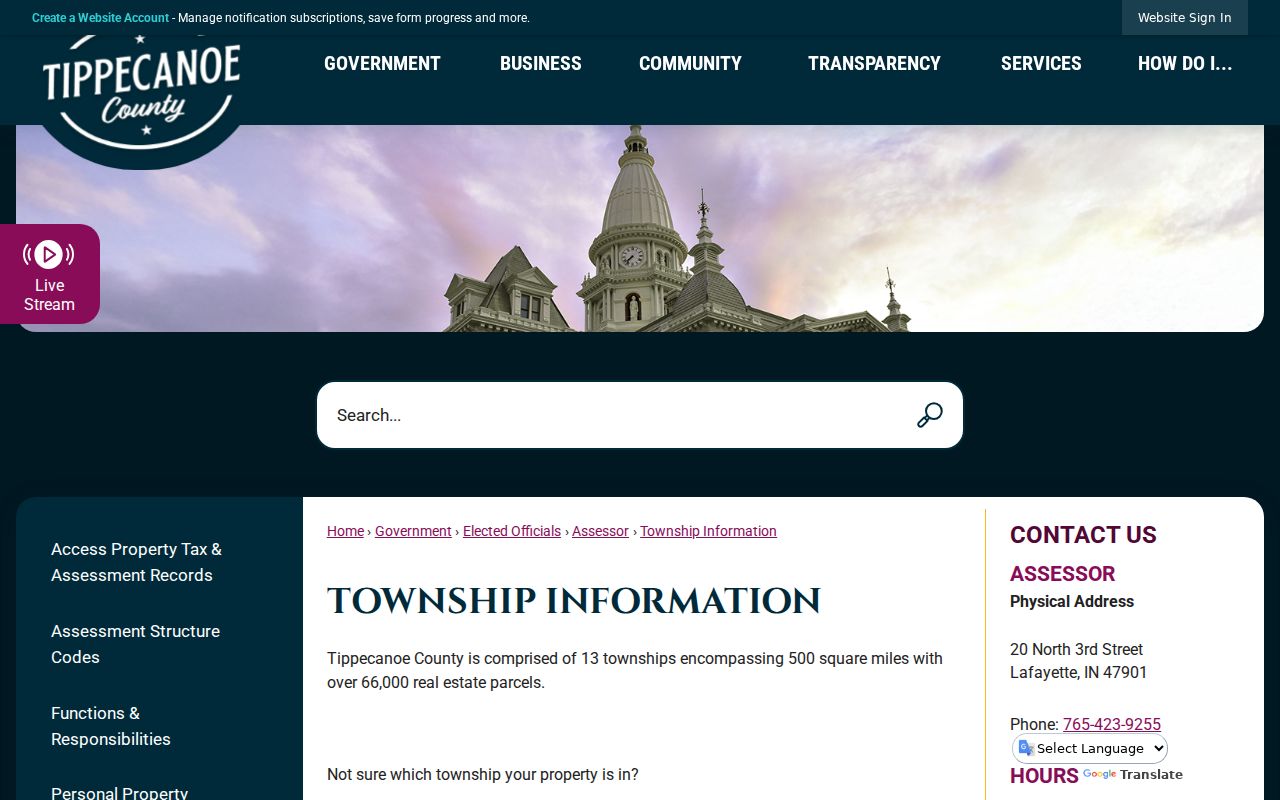 Tippecanoe County township information used to place Lafayette neighbors in local geography