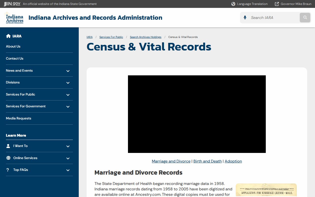 Indiana State Archives vital records holdings for Lafayette family research