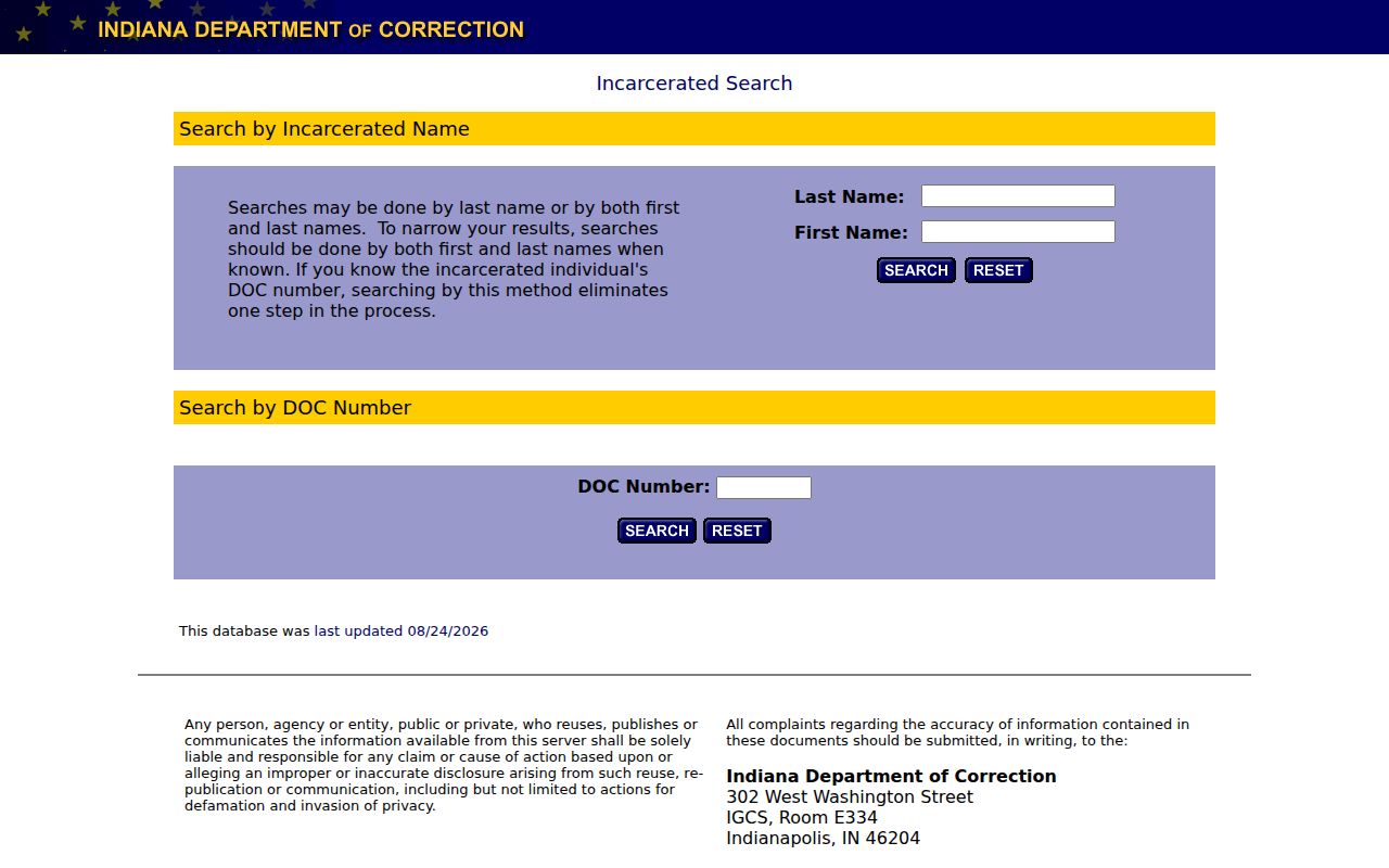 Indiana DOC offender locator used to distinguish a custody record from Lafayette residence