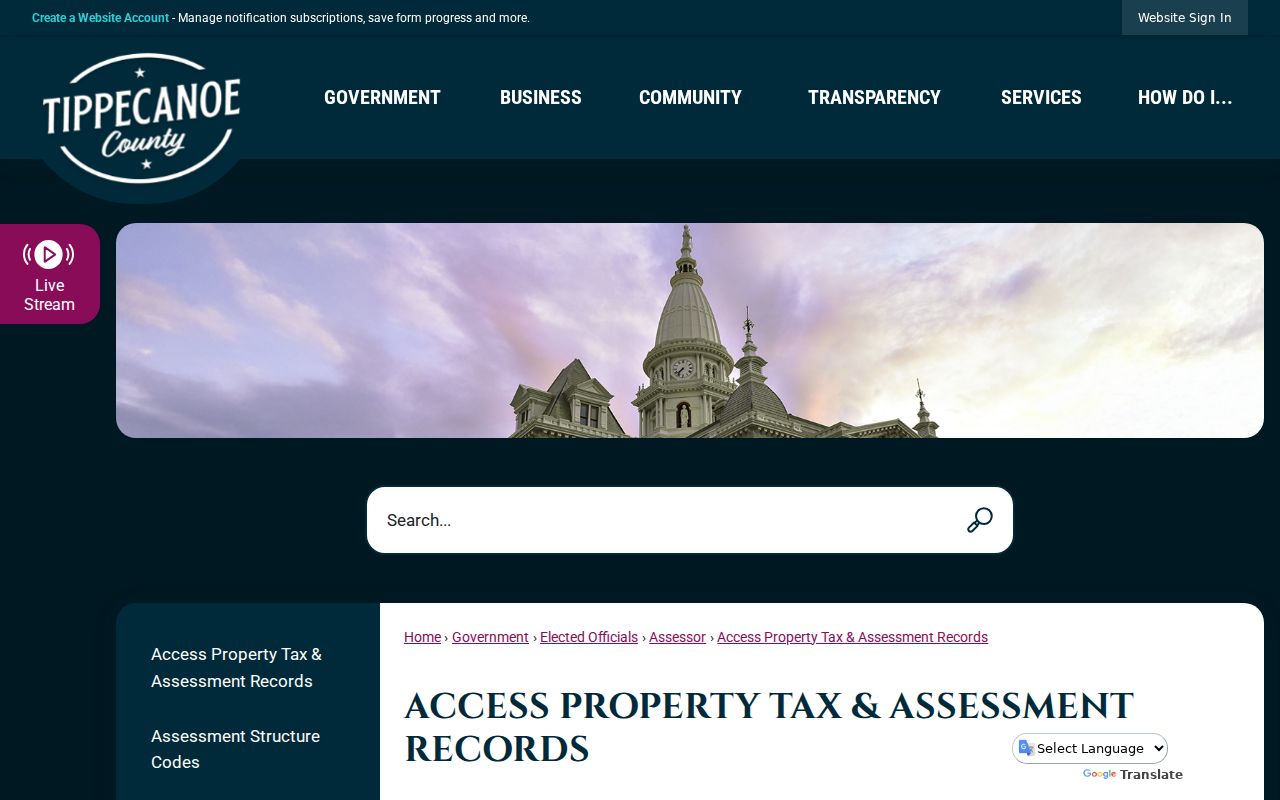 Lafayette street directory property assessment access page